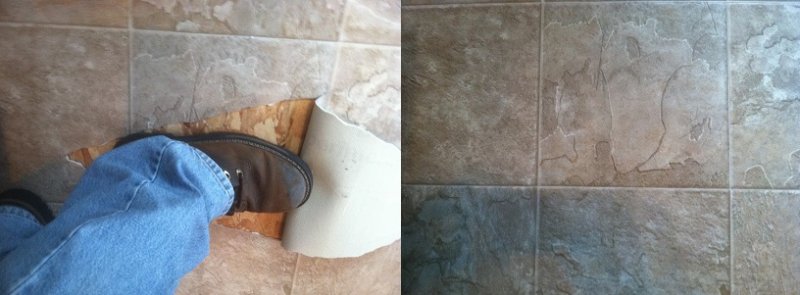 Linoleum Flooring Tear Before and After